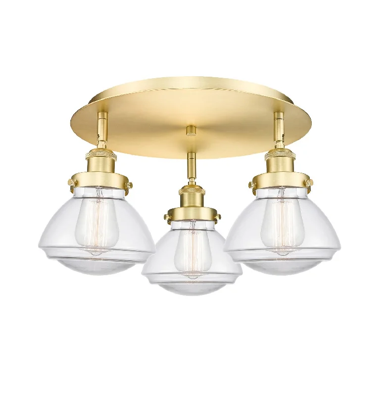 Industrial Lighting for Woodworking FactoriesDowntown Urban Three Light Flush Mount