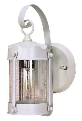Track lighting for creating a focal pointSatco Outdoor Wall Lantern White With Clear Seed Glass 5 X 10-5/8 Inch Uses (1) 60-Watt Incandescent Medium Base Lamp Track lighting for creating a focal pointSatco Outdoor Wall Lantern White With Clear Seed Glass 5 X 10-5/8 Inch Uses (1) 60-Watt Incandescent Medium Base Lamp