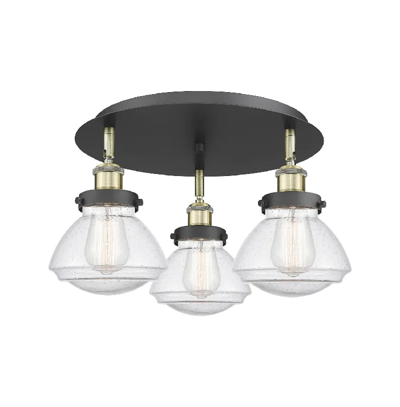 Industrial Ceiling - Mounted Lighting for Assembly PlantsDowntown Urban Three Light Flush Mount Industrial Ceiling - Mounted Lighting for Assembly PlantsDowntown Urban Three Light Flush Mount