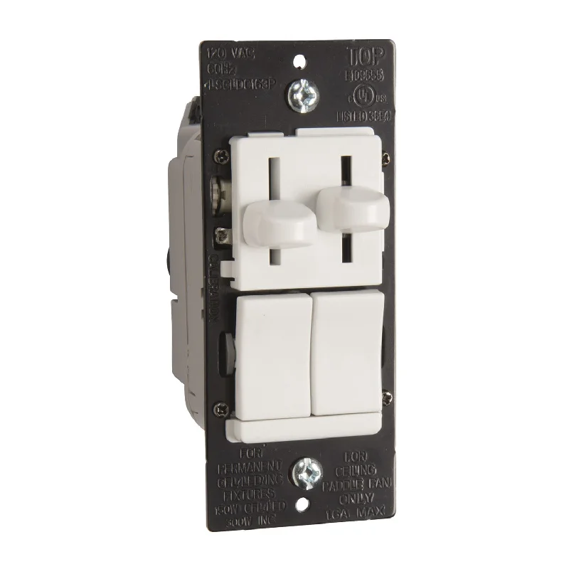 Industrial Lighting for Textile MillsDual Slide LED Dimmer and 3-Speed Fan Control, Single Pole or 3 Way, Preset, White Industrial Lighting for Textile MillsDual Slide LED Dimmer and 3-Speed Fan Control, Single Pole or 3 Way, Preset, White