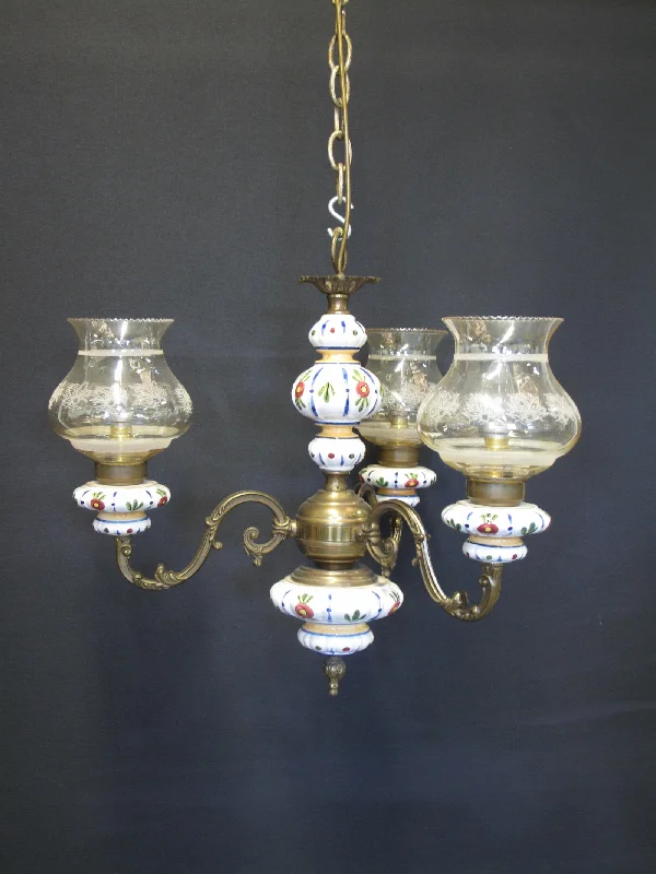 Chandeliers with Metal Frames in Copper FinishChandeliers with Metal Frames in Copper Finish3-Arm Brass & Ceramic Chandelier, CA. 1960 Chandeliers with Metal Frames in Copper FinishChandeliers with Metal Frames in Copper Finish3-Arm Brass & Ceramic Chandelier, CA. 1960