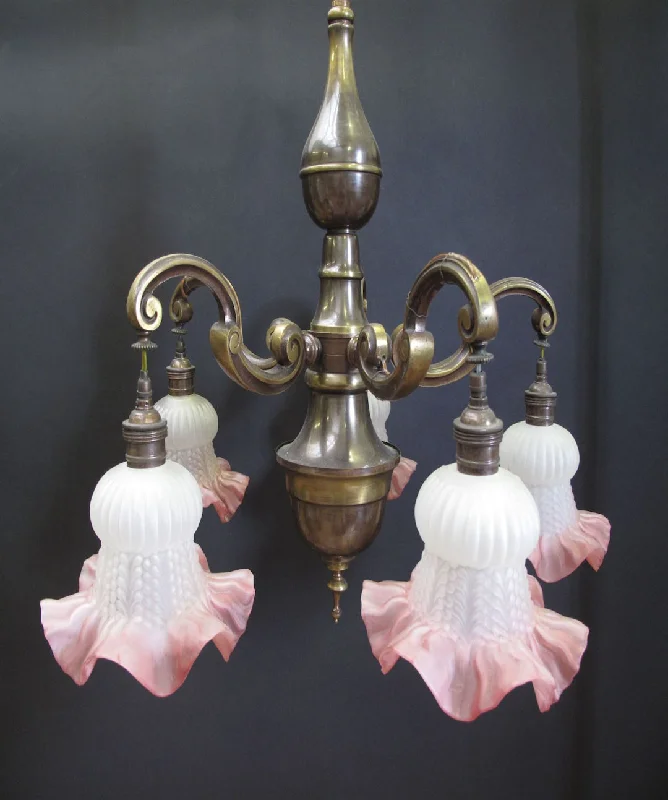 Art Deco Chandeliers for a Retro - Glam LookArt Deco Chandeliers for a Retro - Glam Look5-Arm Brass Chandelier With Downshades, CA. 1930 Art Deco Chandeliers for a Retro - Glam LookArt Deco Chandeliers for a Retro - Glam Look5-Arm Brass Chandelier With Downshades, CA. 1930
