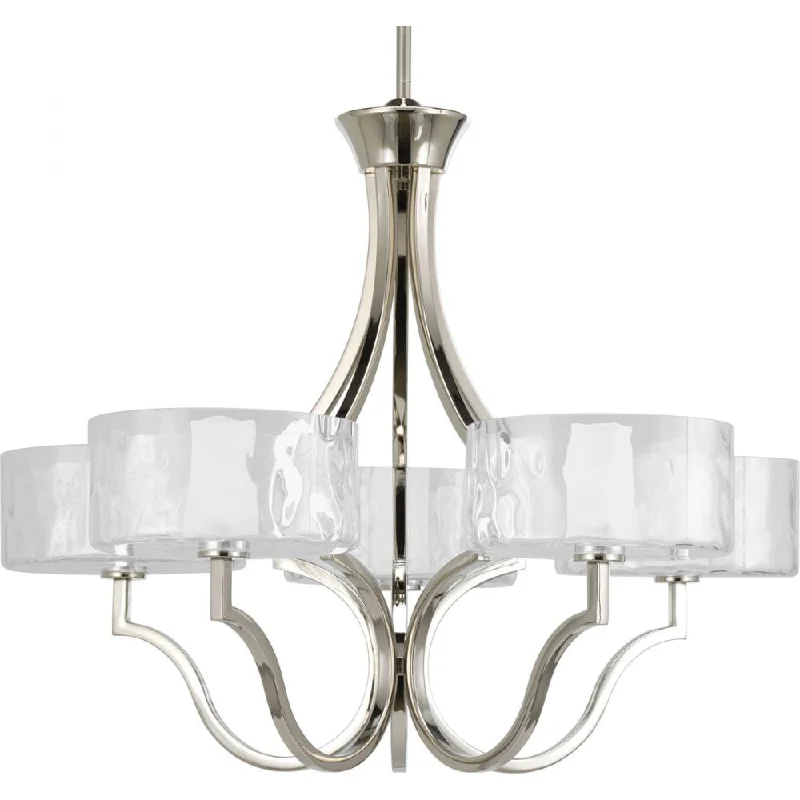 Chandeliers with Adjustable Height for Custom InstallationChandeliers with Adjustable Height for Custom InstallationCaress Collection Five-Light Polished Nickel Clear Water Glass Luxe Chandelier Light Chandeliers with Adjustable Height for Custom InstallationChandeliers with Adjustable Height for Custom InstallationCaress Collection Five-Light Polished Nickel Clear Water Glass Luxe Chandelier Light