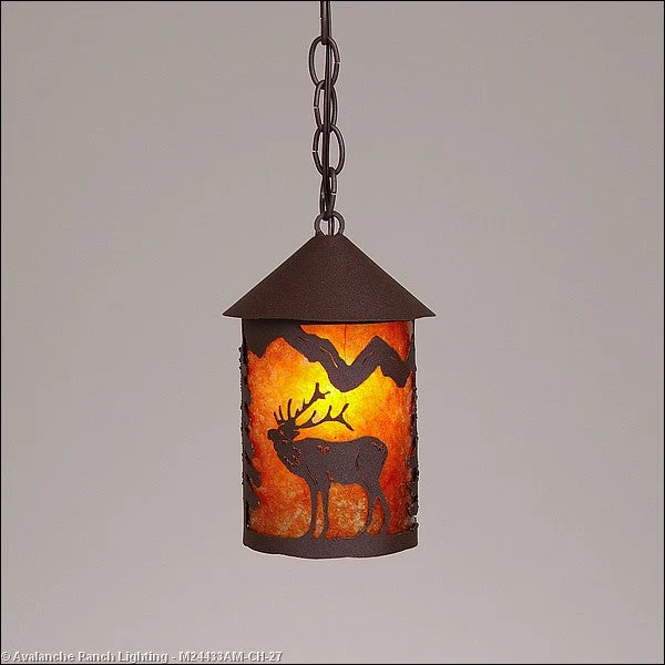 Crystal Ceiling Lights with High - Quality Swarovski CrystalsCrystal Ceiling Lights with High - Quality Swarovski CrystalsAvalanche Ranch Cascade Lantern-Mountain Elk M24433AM-CH-27 Pendant Light - Rustic Brown