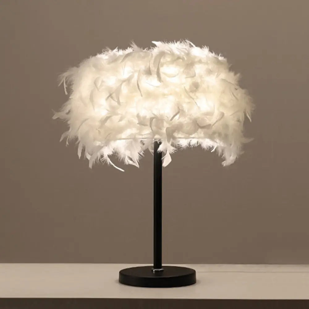 marble table lamps with a luxurious veined pattern for high end decormarble table lamps with a luxurious veined pattern for high end decorFeathered Round Nightstand Lamp - Single-Bulb Simplicity for Girls Bedside Table